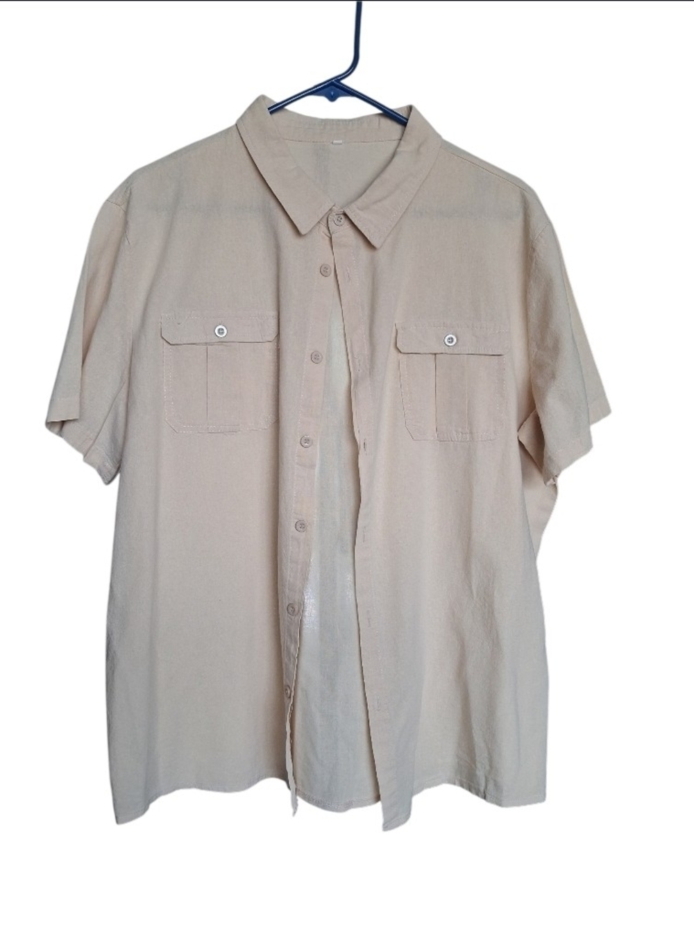 Women's Casual Utility Short Sleeve Button-Up Shirt in Light Beige Size XL